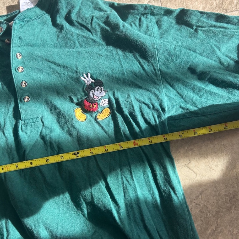 Vtg 90s Disney Store Mickey Mouse Henley Green Long Sleeve Shirt Large - Picture 3 of 6